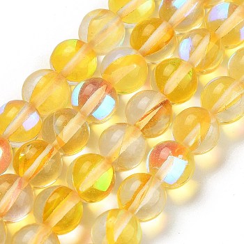 Transparent Glass Beads, Round, Glow in the Dark Beads, Gold, 8mm, Hole: 1mm, about 45pcs/strand, 13.98''(35.5cm)