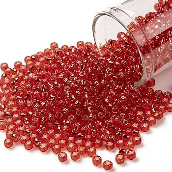 TOHO Round Seed Beads, Japanese Seed Beads, (25) Silver Lined Light Siam Ruby, 8/0, 3mm, Hole: 1mm, about 222pcs/bottle, 10g/bottle
