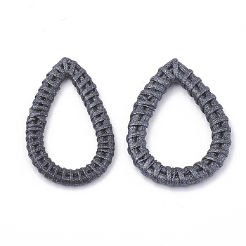 Handmade Spray Painted Reed Cane/Rattan Woven Linking Rings, For Making Straw Earrings and Necklaces,  Dyed, Pearlized Effect, teardrop, Black, 47~52x27~35x4~5mm, inner measure: 34~40x17~24mm