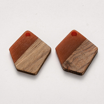 Resin & Walnut Wood Pendants, Waxed, Polygon, Brown, 20.5x18.5x3~4mm, Hole: 2mm