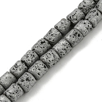 Electroplated Natural Lava Rock Beads Strands, Column, Platinum Plated, 4~4.5x4.5~5mm, Hole: 0.9mm, about 78pcs/strand, 16.14''(41~41.5cm)