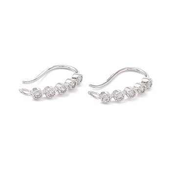 Rack Plating Brass Micro Pave Cubic Zirconia Earring Hooks, Ear Wire, with Horizontal Loop, Long-Lasting Plated, Real Platinum Plated, 15x16x2mm, Hole: 1.4mm, Pin: 0.7mm