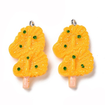 Resin Pendants, with Iron Findings, Imitation Food, Vegetable Kabob, Gold, 35x21x7mm, Hole: 2mm