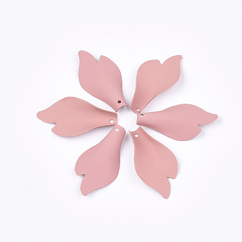 Spray Painted Eco-Friendly Iron Pendants, Flower Petal, Pink, 32.5x17x4mm, Hole: 0.8mm