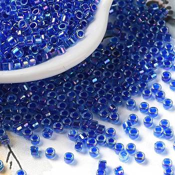 Glass Seed Beads, Opaque Colours Rainbow, Cylinder, Dark Blue, 2.5x2mm, Hole: 1.4mm