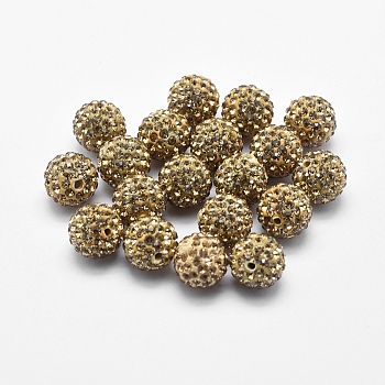 Handmade Polymer Clay Rhinestone Beads, Round, Lt.Col.Topaz, 10mm, Hole: 1.5mm