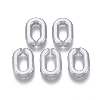 Spray Painted CCB Plastic Linking Rings, Quick Link Connectors, For Jewelry Cable Chains Making, Oval, Silver, 14x9.5x3mm, Inner Diameter: 3x8mm