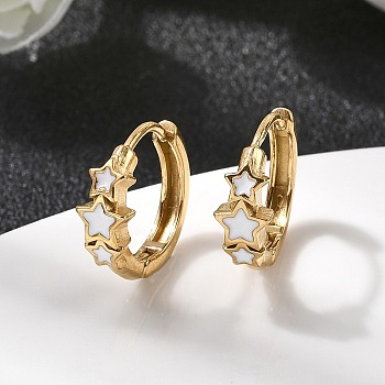 304 Stainless Steel Star Hoop Earrings, with Enamel, Ion Plating(IP), Real 18K Gold Plated, 13.5x14.5x4.5mm