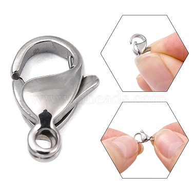 Polished 316 Surgical Stainless Steel Lobster Claw Clasps(X-STAS-R072-12A)-3
