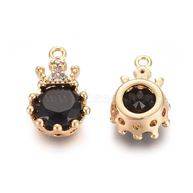 Real Gold Plated Black Flat Round Brass+Glass Pendants