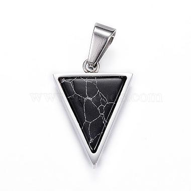 Stainless Steel Color Black Triangle Natural Turquoise Pendants
