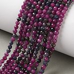 Natural Red Corundum/Ruby and Sapphire Beads Strands, Faceted, Round, 3~3.5mm, Hole: 0.6mm, about 111~113pcs/strand, 14.80''~14.96''(37.6~38cm)(G-Z150-A03-3mm)