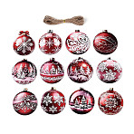 12Pcs UV Single Face Printed Wood Pendant Decorations, Christmas Flat Round with Mixed Pattern, Jute Rope Hanging Decorations, Laser Cut Wood Shapes, Dark Red, 79x64~74x2mm, Hole: 2.5~3mm(WOOD-N020-45)