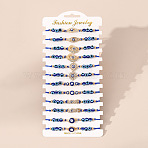Alloy Resin Link Bracelets Sets, Braided Bead Bracelets for Women, with Glass, Evil Eye, Inner Diameter: 3-1/8 inch(8cm)(FS-WGD67EB-03)
