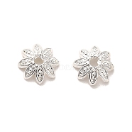 Long-Lasting Plated Alloy Beads Caps, Flower 8 Petals, Silver, 9x3mm, Hole: 1.2mm(PALLOY-A006-20S)