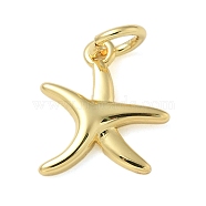 Rack Plating Brass Pendants, Long-Lasting Plated, Lead Free & Cadmium Free, Starfish Charms, Real 18K Gold Plated, 11.5x10.5x1.5mm, Hole: 3mm(KK-K392-58G)