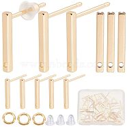 30pcs Brass Stud Earring Findings, with Hole, Rectangle Bar, with 30Pcs Open Jump Rings & 100Pcs Plastic Ear Nuts, Real 18K Gold Plated, 12.5x1.5mm, Hole: 0.8mm, Pin: 0.7mm(KK-CN0002-05)
