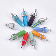 Handmade Lampwork Pendants, Pointed Pendants, with Alloy, Bullet, Platinum, Mixed Color, 38.5x13x10mm, Hole: 5x3.5mm(LAMP-S191-14)