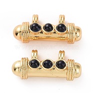 Brass Micro Pave Cubic Zirconia Pendants, Real 18K Gold Plated, Lead Free & Cadmium Free & Nickel Free, Column, Black, 9x19x7mm, Hole: 2.6mm(FIND-A012-01G-C)