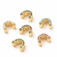 Rack Plating Brass Cubic Zirconia Connector Charms, Cadmium Free & Lead Free, Real 18K Gold Plated, Arch Shape, Mixed Color, 8x10.5x5mm, Hole: 2x1.6mm(KK-B051-07G)