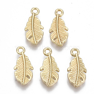 Alloy Charms, Feather, Light Gold, 14.5x7x1.5mm, Hole: 1.2mm(PALLOY-S132-082)