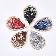 Polyester Thread Woven Pendants, with Glass and Golden Plated Alloy Findings, Long-Lasting Plated, Teardrop, Mixed Color, 46x31x4.5mm, Hole: 1.8mm(FIND-S319-13)