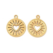 Ion Plating(IP) 304 Stainless Steel Pendants, Flat Round with Hollow Out Heart Charms, Real 18K Gold Plated, 18x14.5x1.5mm, Hole: 1.5mm(STAS-L268-013G)