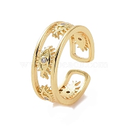 Clear Cubic Zirconia Eye Open Cuff Rings, Brass Jewelry for Women, Golden, Inner Diameter: 18mm(RJEW-P083-02G)