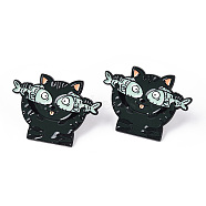 Cat with Fish Shape Enamel Pin, Electrophoresis Black Plated Alloy Animal Badge for Backpack Clothes, Nickel Free & Lead Free, Dark Slate Gray, 24.5x34mm, Pin: 1.2mm(JEWB-N007-238)