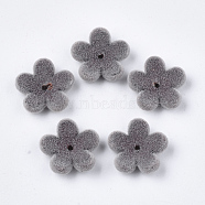 Flocky Acrylic Bead Caps, 5-Petal, Flower, Light Grey, 17x18x5mm, Hole: 1mm(OACR-T005-03-02)