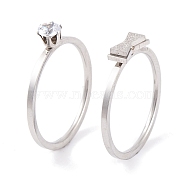 Bowknot 304 Stainless Steel Finger Ring Set for Women, with Cubic Zirconia, Stainless Steel Color, US Size 6~8(16.5~18.1mm)(RJEW-C086-29-P)