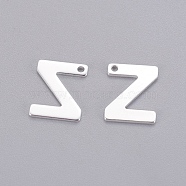 201 Stainless Steel Charms, Letter, Silver Color Plated, Letter.Z, 11x8.5x0.7mm, Hole: 1mm(STAS-L232-007Z)