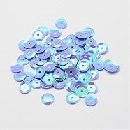 Plastic Paillette Beads, Semi-cupped Sequins Beads, Center Hole, Light Sky Blue, 4x0.5mm, Hole: 1mm(PVC-A002-4mm-04)