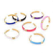 Brass Enamel Cuff Rings, Open Rings, with Clear Cubic Zirconia, Nickel Free, Golden, Mixed Color, US Size 8(18.1mm)(RJEW-T016-24-NF)
