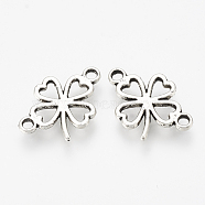 Tibetan Style Alloy Links connectors, Clover, Cadmium Free & Lead Free, Antique Silver, 12x15x1.5mm, Hole: 1.5mm, about 2120pcs/1000g(TIBE-Q087-001AS-RS)