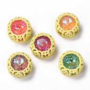 Sew on Rhinestone, Mocha Fluorescent Style, Glass Rhinestone, with Brass Findings, Garments Accessories, Flat Round, Mixed Color, Yellow, 12.5x6.5mm, Hole: 1.8mm(RGLA-P033-C01-08)