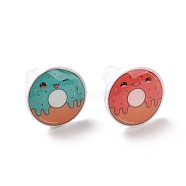 Colorful Acrylic Imitation Food Stud Earrings with Platic Pins, Asymmetrical Earrings for Women, Donut, 12mm, Pin: 1mm(EJEW-F293-02E)