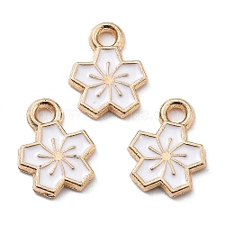 Alloy Enamel Charms, Golden, Flower Charm, White, 12x9x1.5mm, Hole: 1.8mm(ENAM-S022-01F)