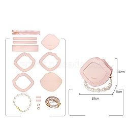 Handmade DIY Pearl Handle Shell Shape Bag Making Kit, Including PU Leather Bag Accessories, Pink, 19x17x5cm(PW-WG14881-01)