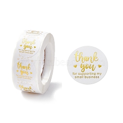 Thank You Stickers Roll, Flat Round Paper Gift Tag Stickers, Adhesive Labels Stickers, Heart Pattern, 2.8cm, about 28mm wide, Stickers: 25x0.1mm, about 500pcs/roll(X-DIY-O021-08A)