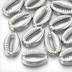 Plating ABS Plastic Beads, No Hole/Undrilled, Cowrie Shell Shape, Platinum Plated, 19x13x4mm(KY-N007-53)