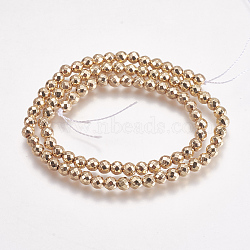 Electroplate Non-magnetic Synthetic Hematite Beads Strands, Faceted, Round, Light Gold Plated, 4.5mm, Hole: 1mm, about 92pcs/strand, 14.8 inch(G-K239-19A)