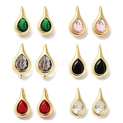 Rack Plating Real 18K Gold Plated Brass Teardrop Dangle Earrings, with Cubic Zirconia, Long-Lasting Plated, Lead Free & Cadmium Free, Mixed Color, 17.5x9x9mm(EJEW-B034-03G)