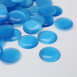 Cat Eye Glass Cabochons, Half Round/Dome, DeepSkyBlue, about 14mm in diameter, 3.5mm thick(CE070-14-27)