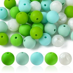 35Pcs Food Grade Eco-Friendly Silicone Focal Beads, Round, Green, 12mm, Hole: 2mm, 5 colors, 7pcs/clor, 35pcs.(SIL-FS0001-22F)