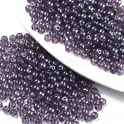 Transparent Glass Beads, Lustered, Round, Purple, 4x3mm, Hole: 1mm, about 4500pcs/bag(SEED-S040-08A-06)