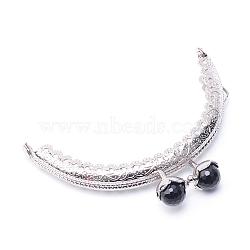 Iron Purse Frame Handle, with Half Round Resin Beads, for Bag Sewing Craft Tailor Sewer, Platinum, Black, 60x86x11mm, Hole: 1.5mm(FIND-R022-50P-A08)