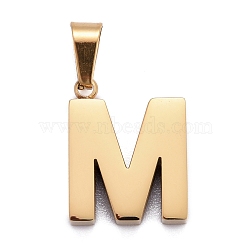 Ion Plating(IP) 304 Stainless Steel Letter Pendants, Manual Polishing, Alphabet, Golden, Letter.M, 18.5x14.3x3.5mm, Hole: 7x3.5mm(STAS-H127-M-G)
