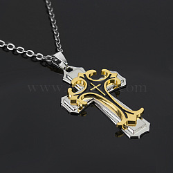 Punk Style Alloy Black Enamel Cross Pendant Necklaces, Cable Chain Necklaces for Men, Golden, 23.62 inch(60cm)(PW24041034465)