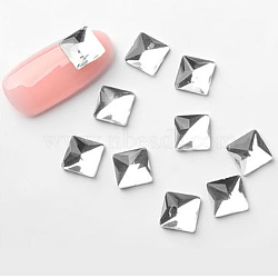 Flat Back Glass Rhinestone Cabochons, Nail Art Decoration Accessories, Faceted, Square, Crystal, 6x6mm, 10pcs/bag(MRMJ-T009-049V)